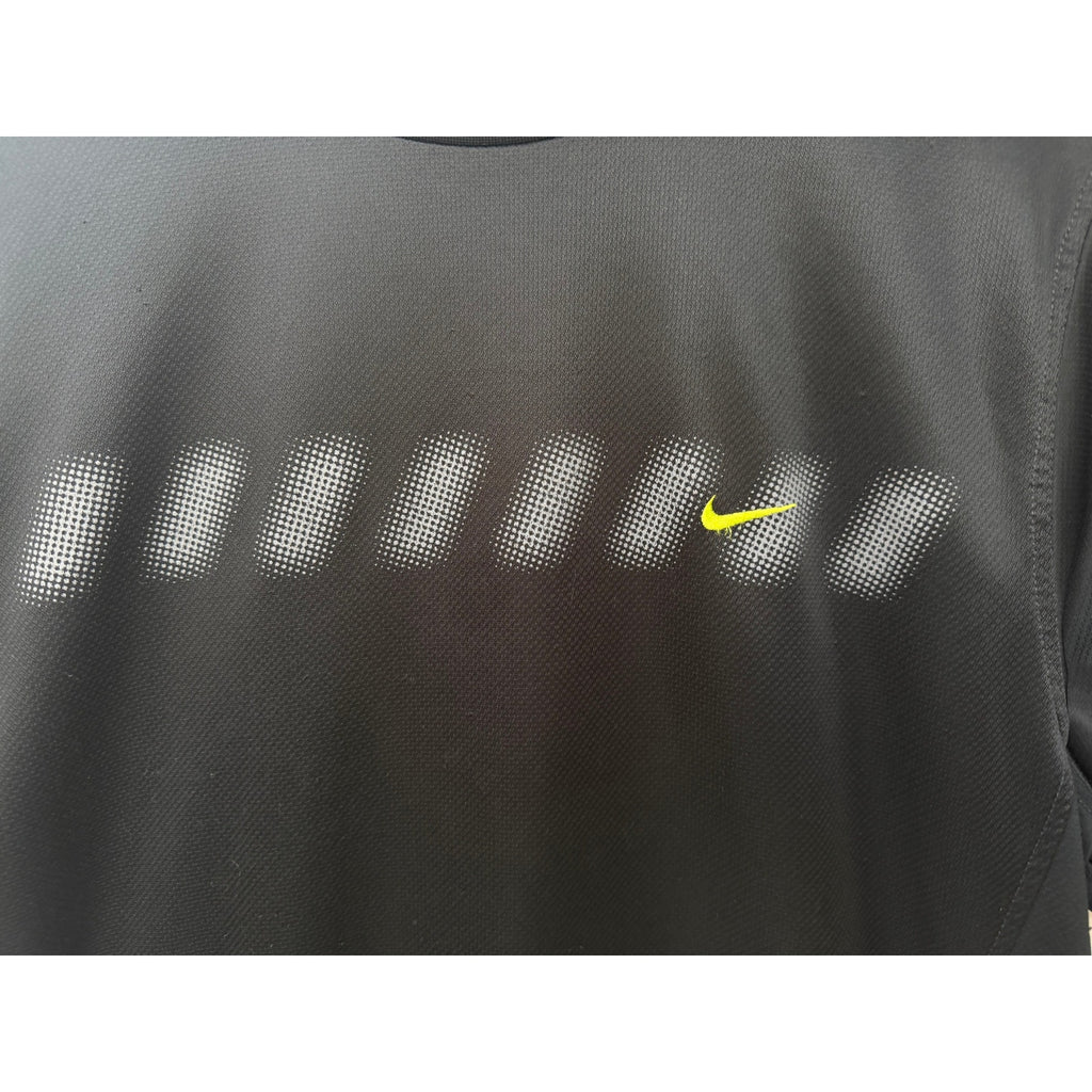 Nike Dri Fit Shirt Mens Medium Black Athletic Performance Short Sleeve Neon Logo