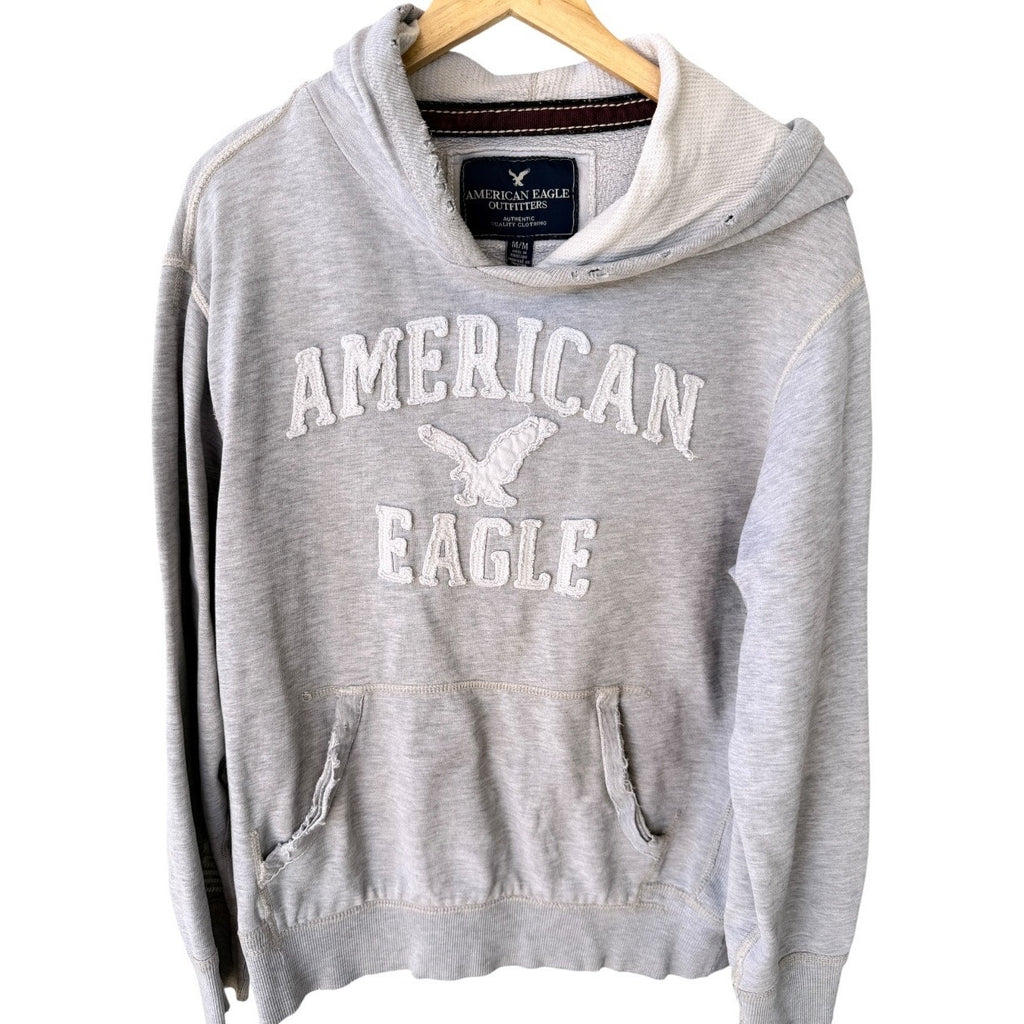 American Eagle Hoodie Mens Medium Gray Logo Pullover Casual Sweatshirt