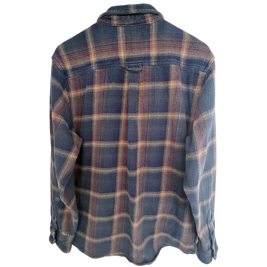 Orvis Plaid Flannel Button Front Shirt Jacket Mens Large Blue Brown