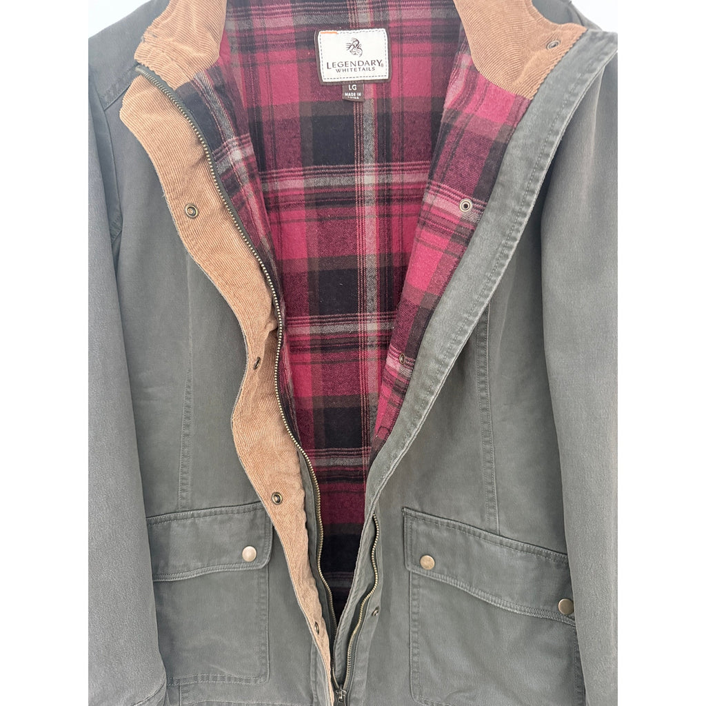 Legendary Whitetails Jacket Mens Large Green Plaid Lined Utility Coat