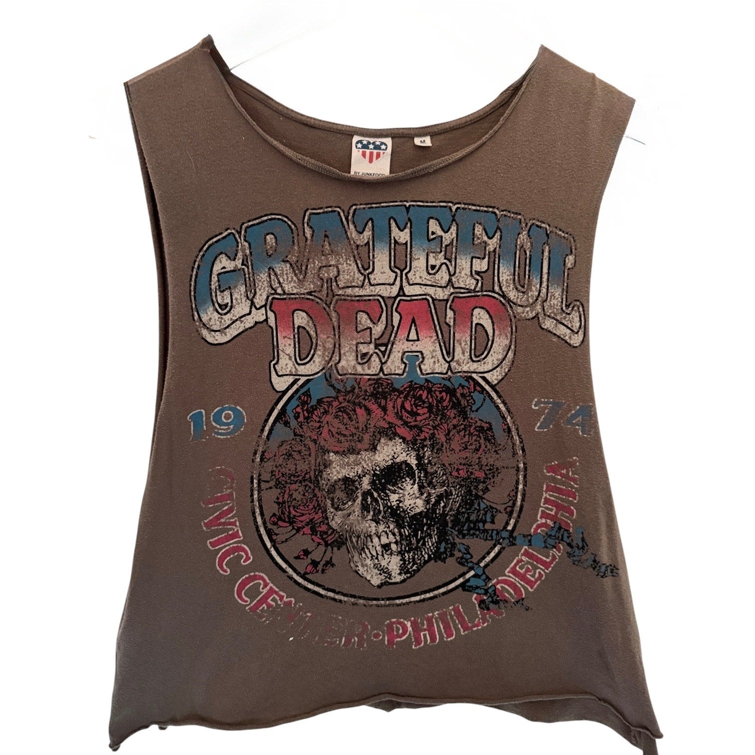 Grateful Dead Graphic Tank Top Womens Medium Brown Skull Roses Vintage Style