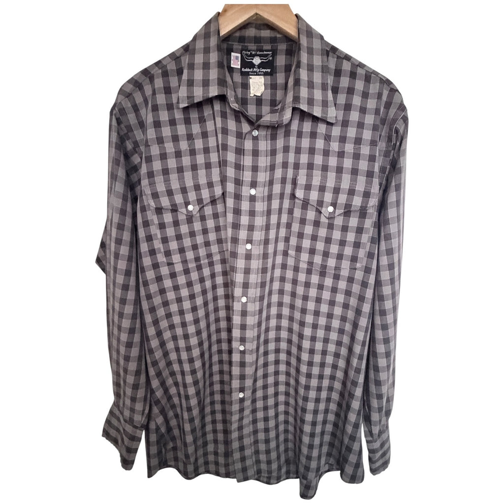 Flying R Ranchwear Ruddock Plaid Western Shirt Mens 17 34 Gray USA Made