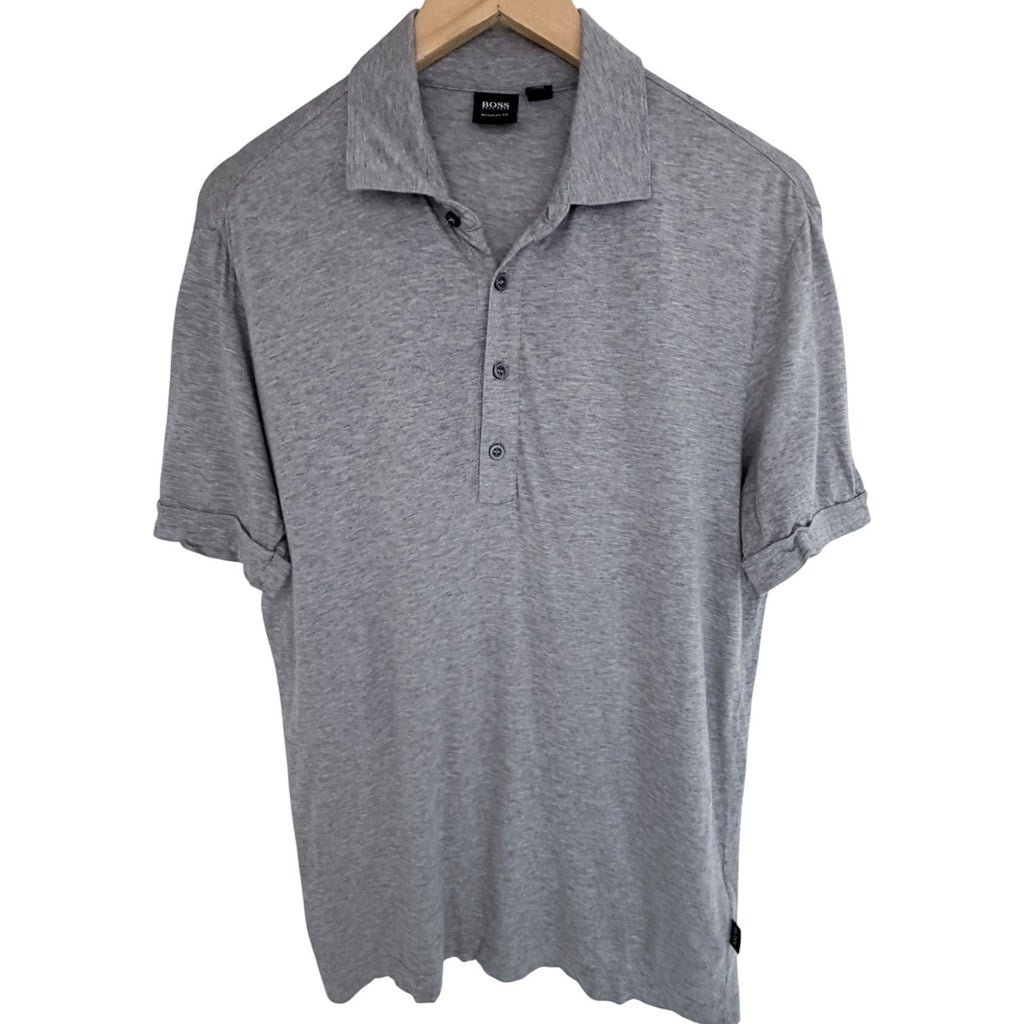Hugo Boss Polo Shirt Mens Medium Gray Regular Fit Short Sleeve
