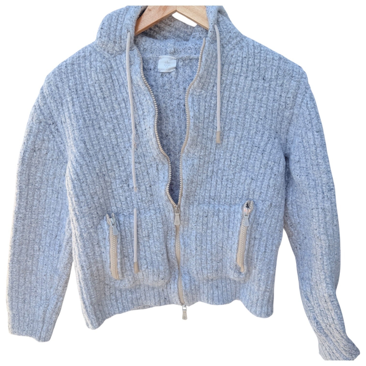 Eleventy Wool Blend Zip Hoodie Womens XL Gray Luxury Knit Jacket Italy
