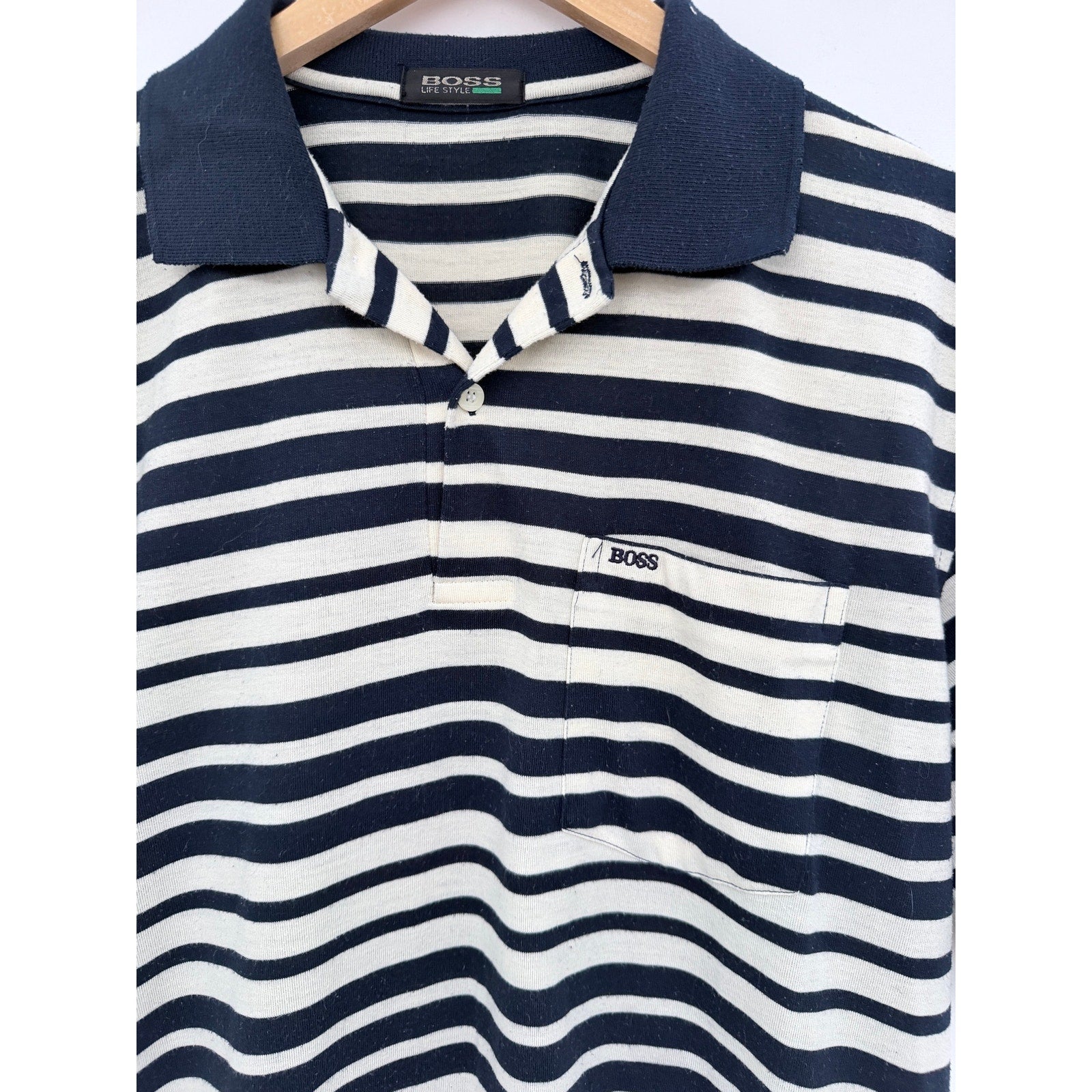Hugo Boss Lifestyle Striped Polo Shirt Mens Large Navy White Short Sleeve