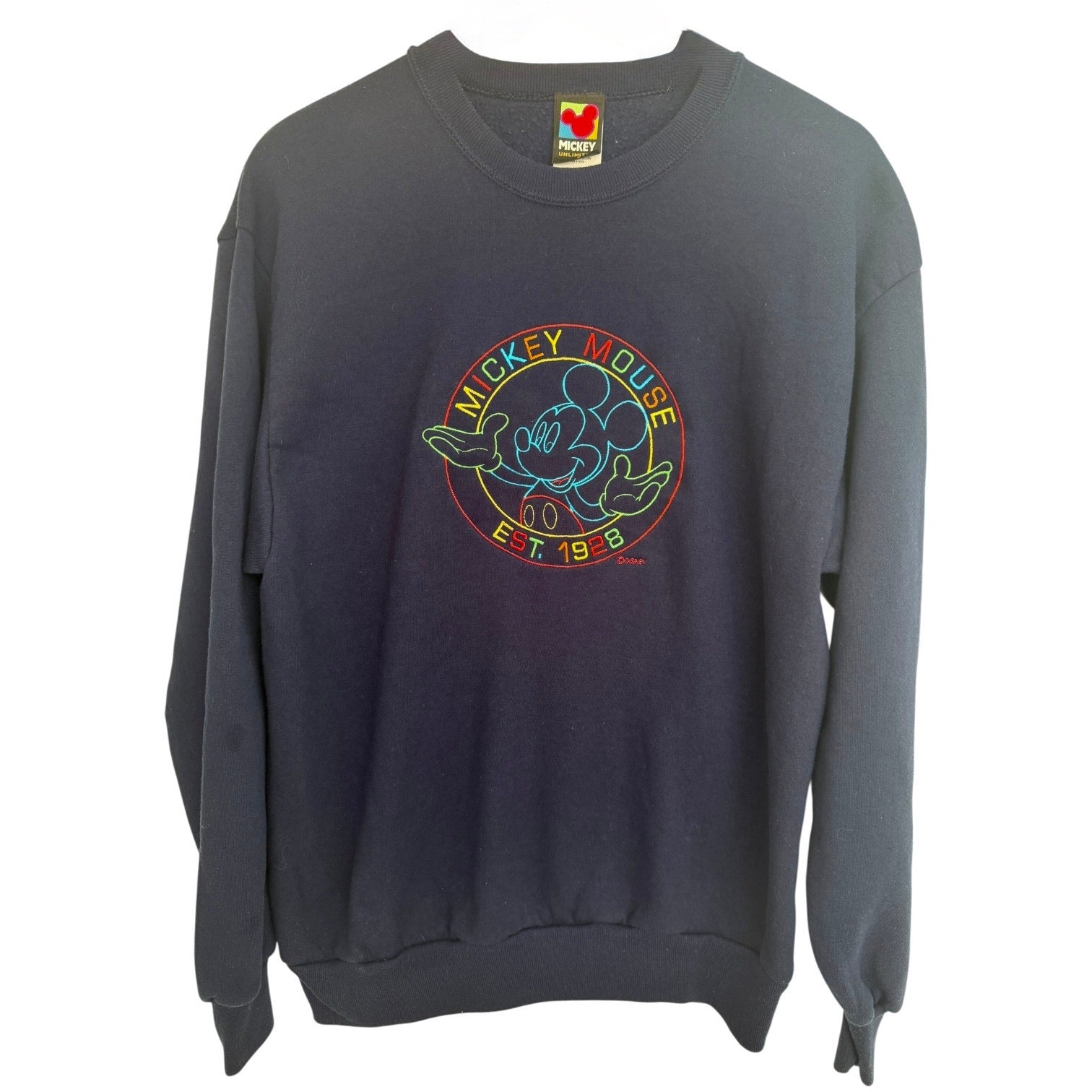 Vintage Mickey Mouse Crewneck Sweatshirt Mens Large Navy USA Made Disney 90s