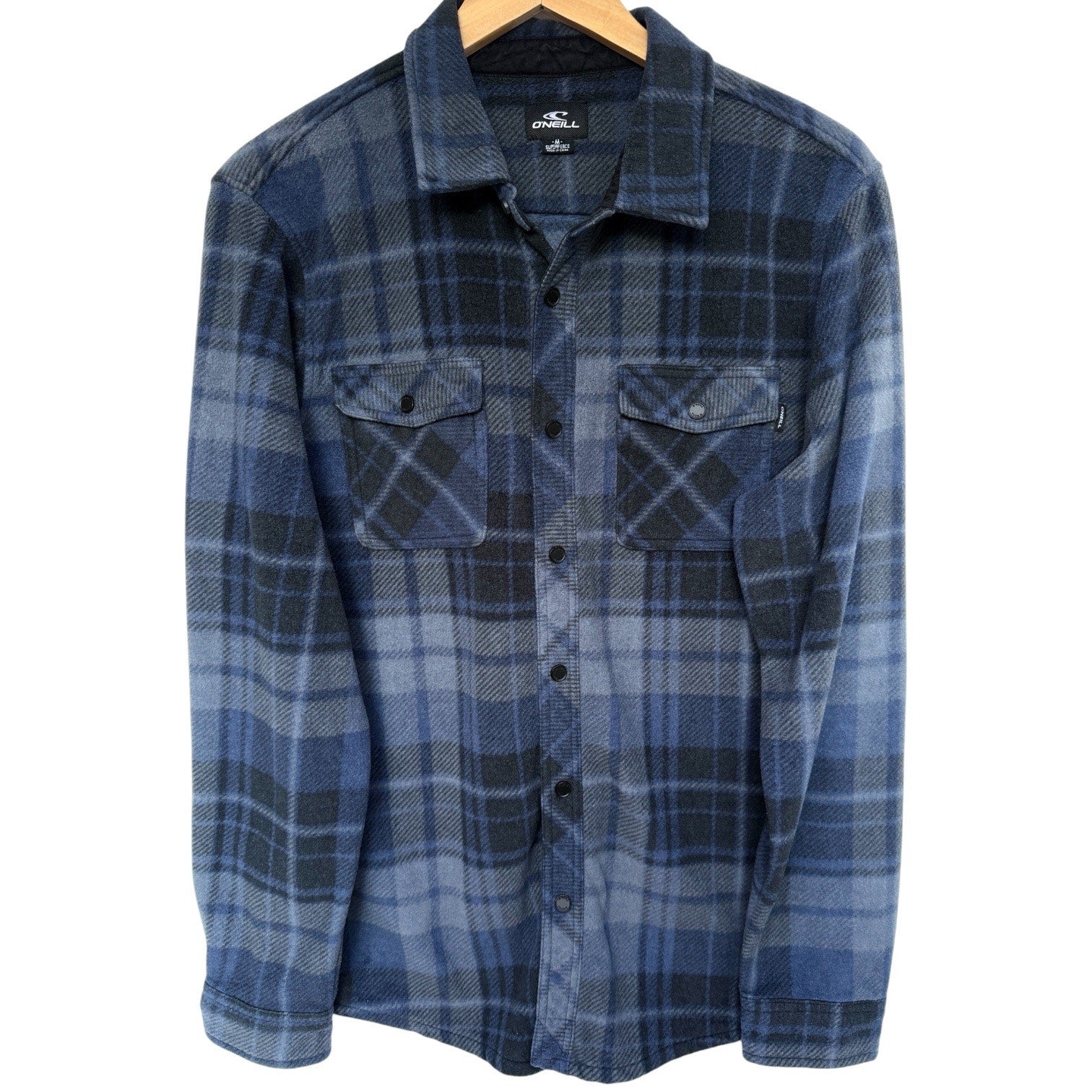 O'Neill Flannel Shirt Mens Medium Gray Black Plaid Button Up Surf Casual