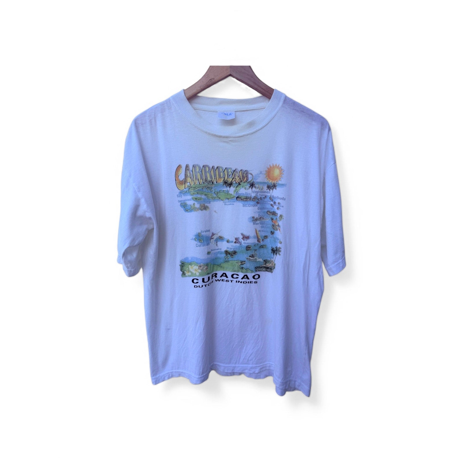 Caribbean Curacao Dutch West Indies Graphic T Shirt Mens XL White