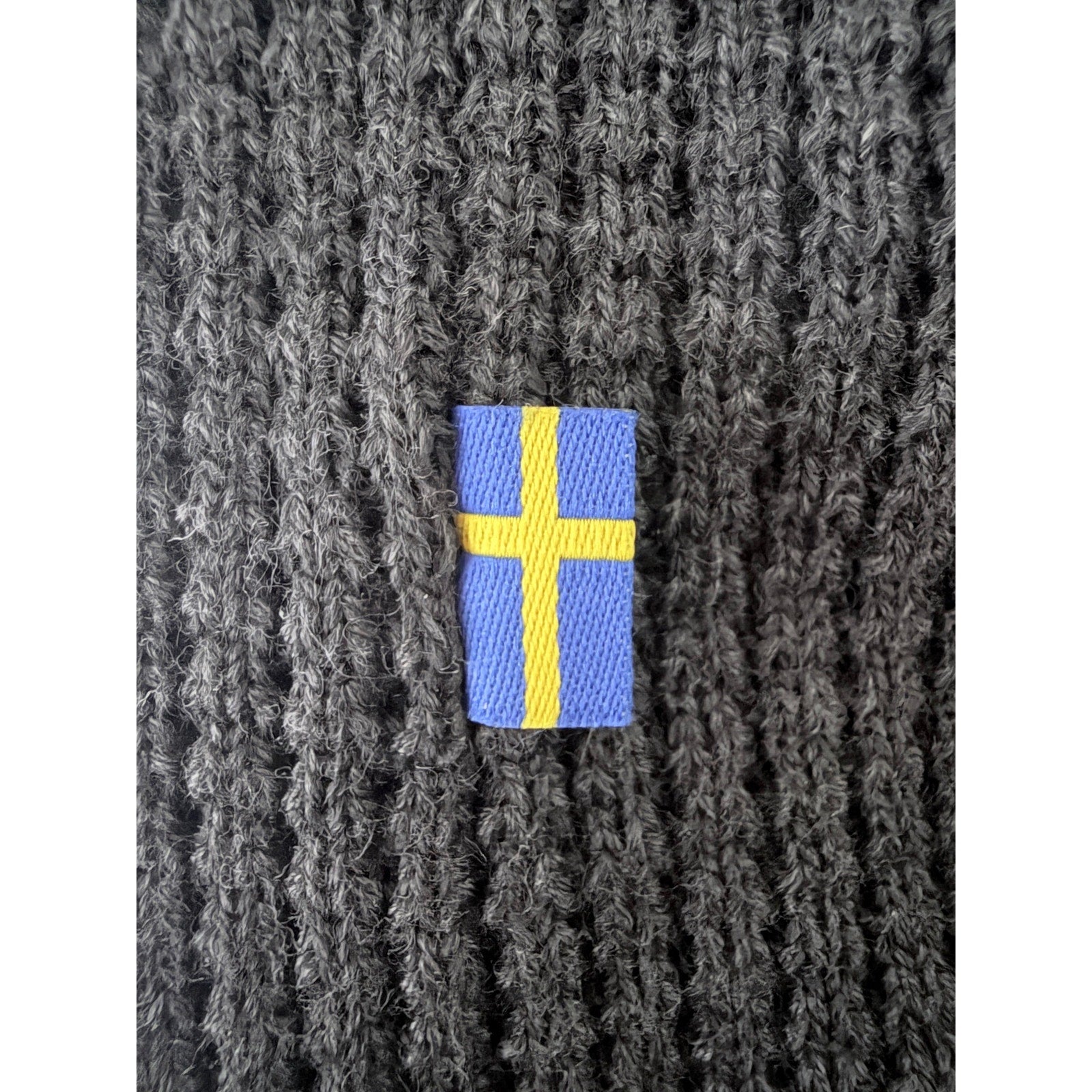 Fjallraven Tab Hat Dark Gray Rib Knit Beanie One Size Sweden Flag