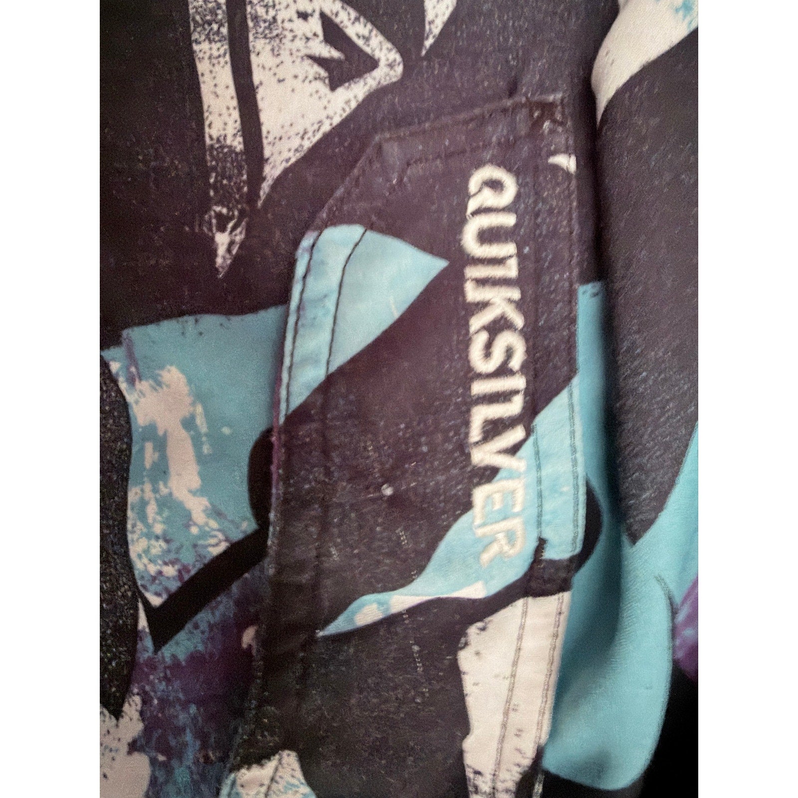 Quiksilver Logo Graphic Board Shorts Mens 40 Blue Black Surf Swim Trunks