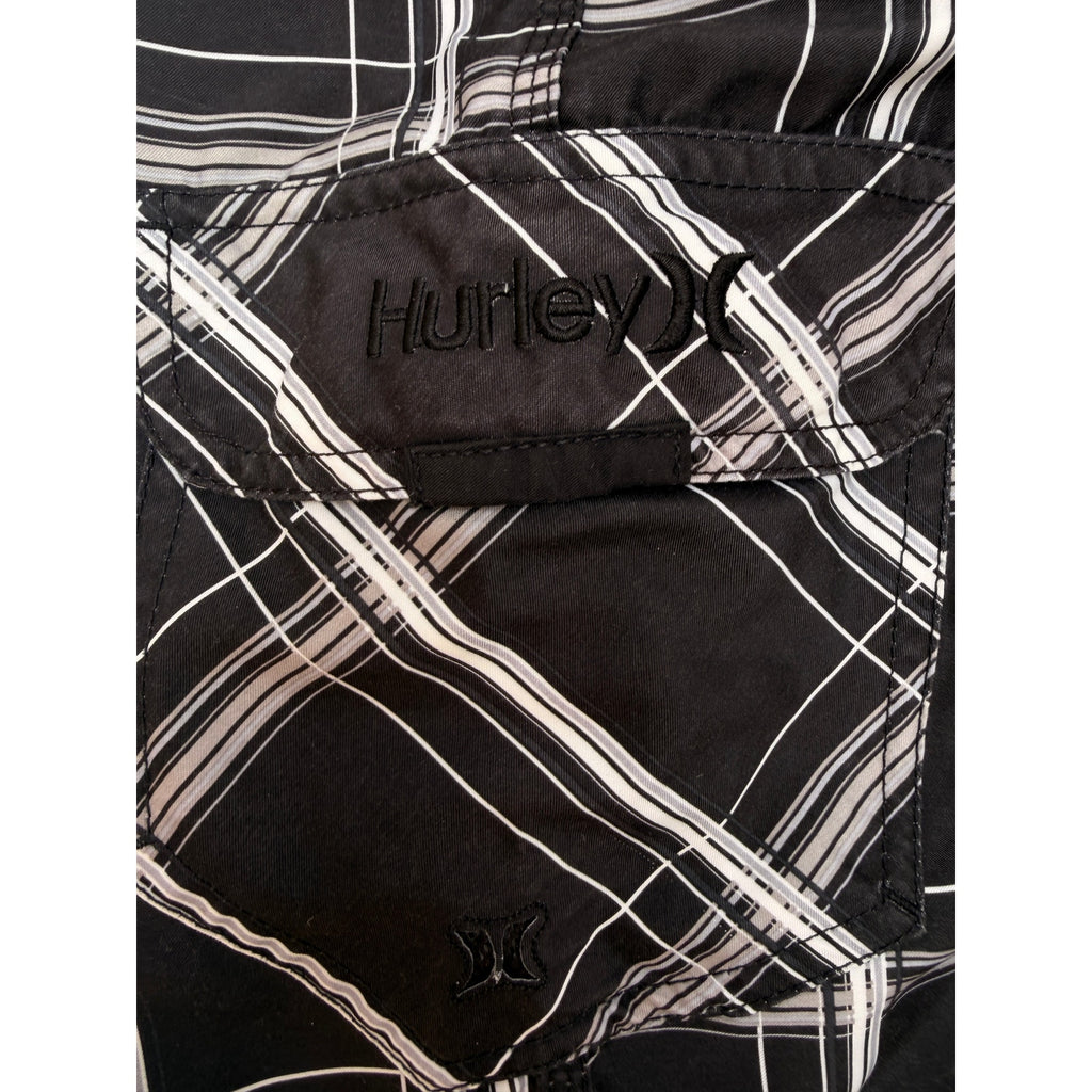 Hurley Board Shorts Mens 34 Black Plaid Swim Surf Shorts