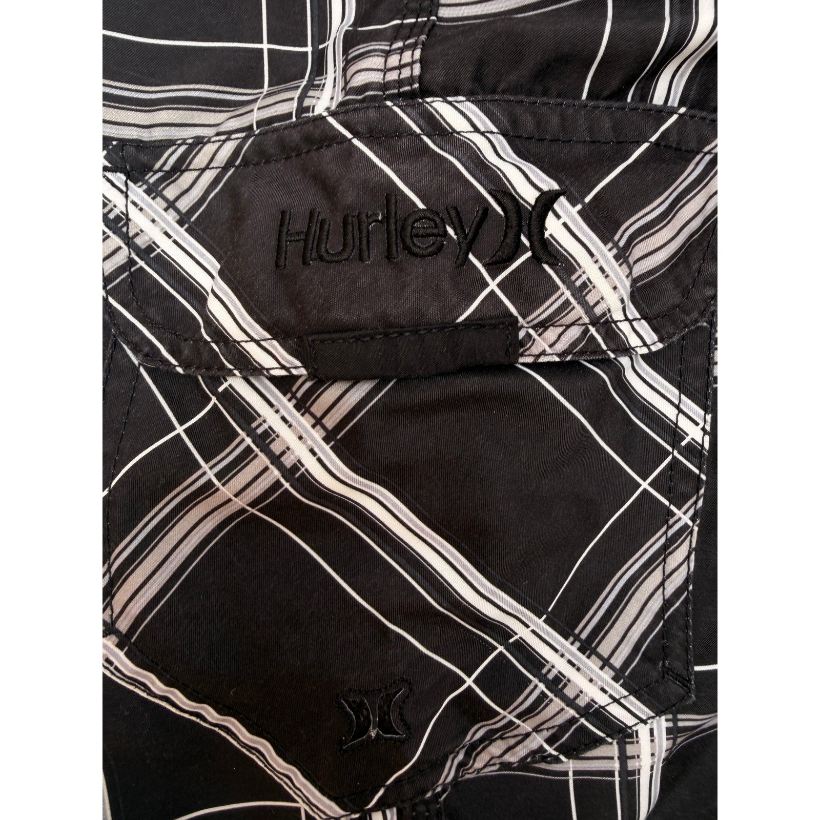 Hurley Board Shorts Mens 34 Black Plaid Swim Surf Shorts