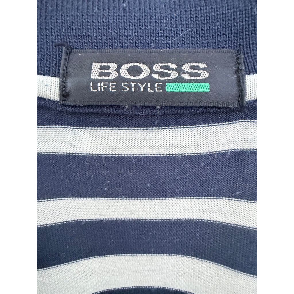 Hugo Boss Lifestyle Striped Polo Shirt Mens Large Navy White Short Sleeve