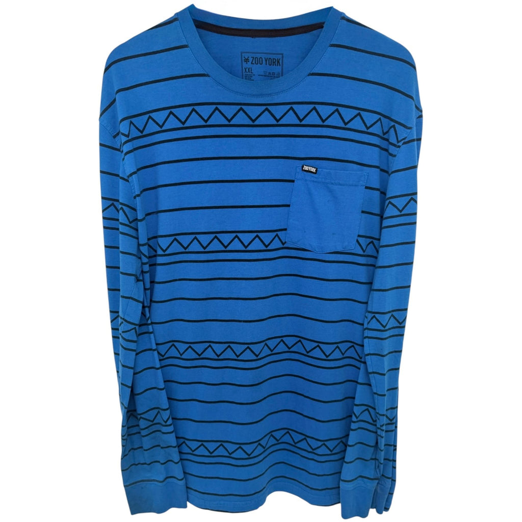 Zoo York Men's Blue Rugby Crewneck Striped T-Shirt — front view