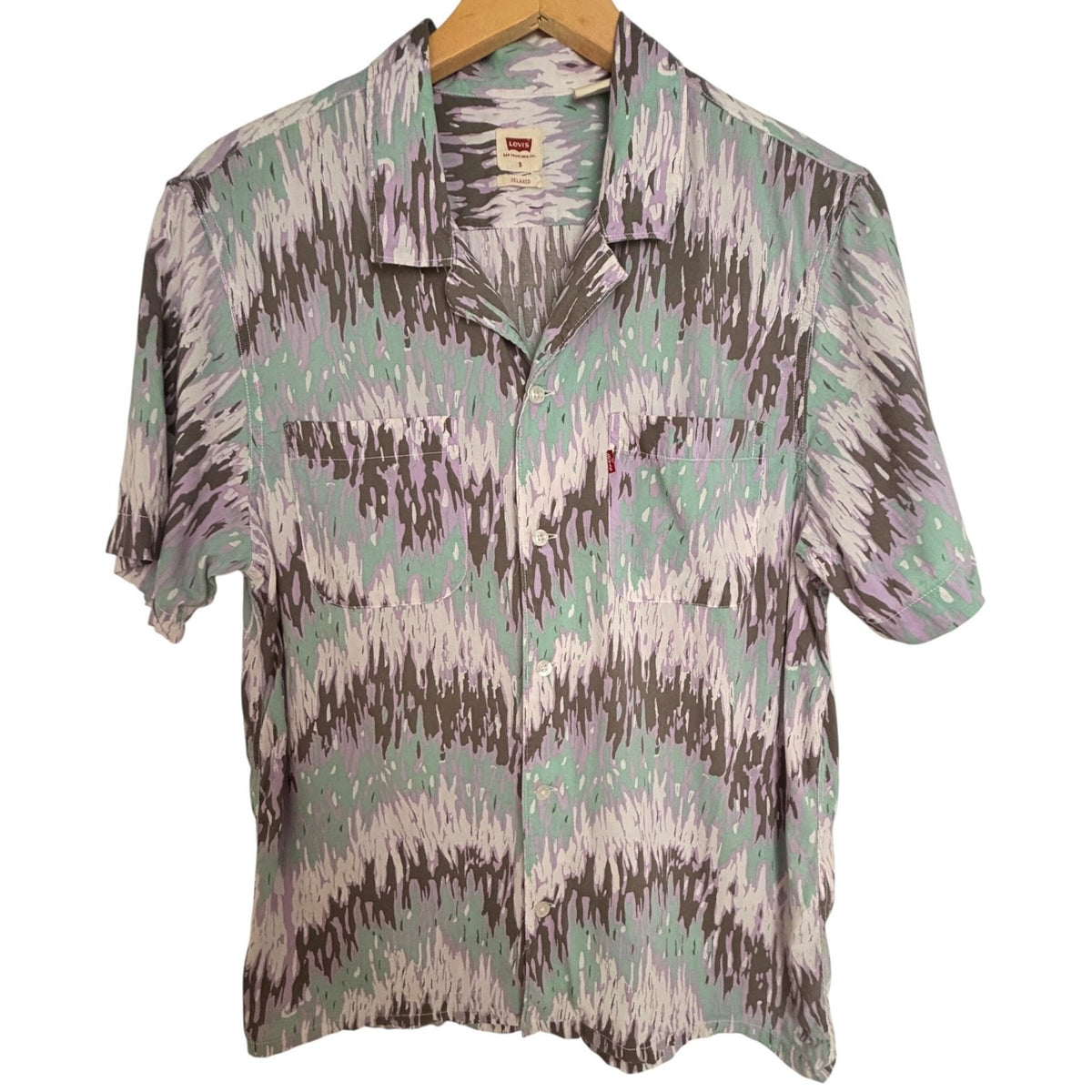 Levi's Gray Relaxed Mint Abstract Print Camp Shirt - Men's S