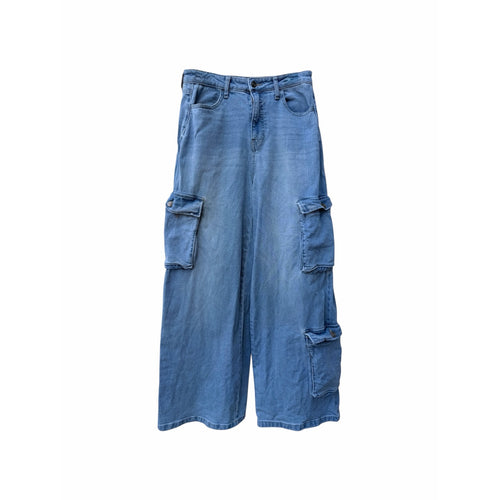 Wide Leg Cargo Jeans Womens 27 Light Wash Baggy Y2K Streetwear Denim Pants