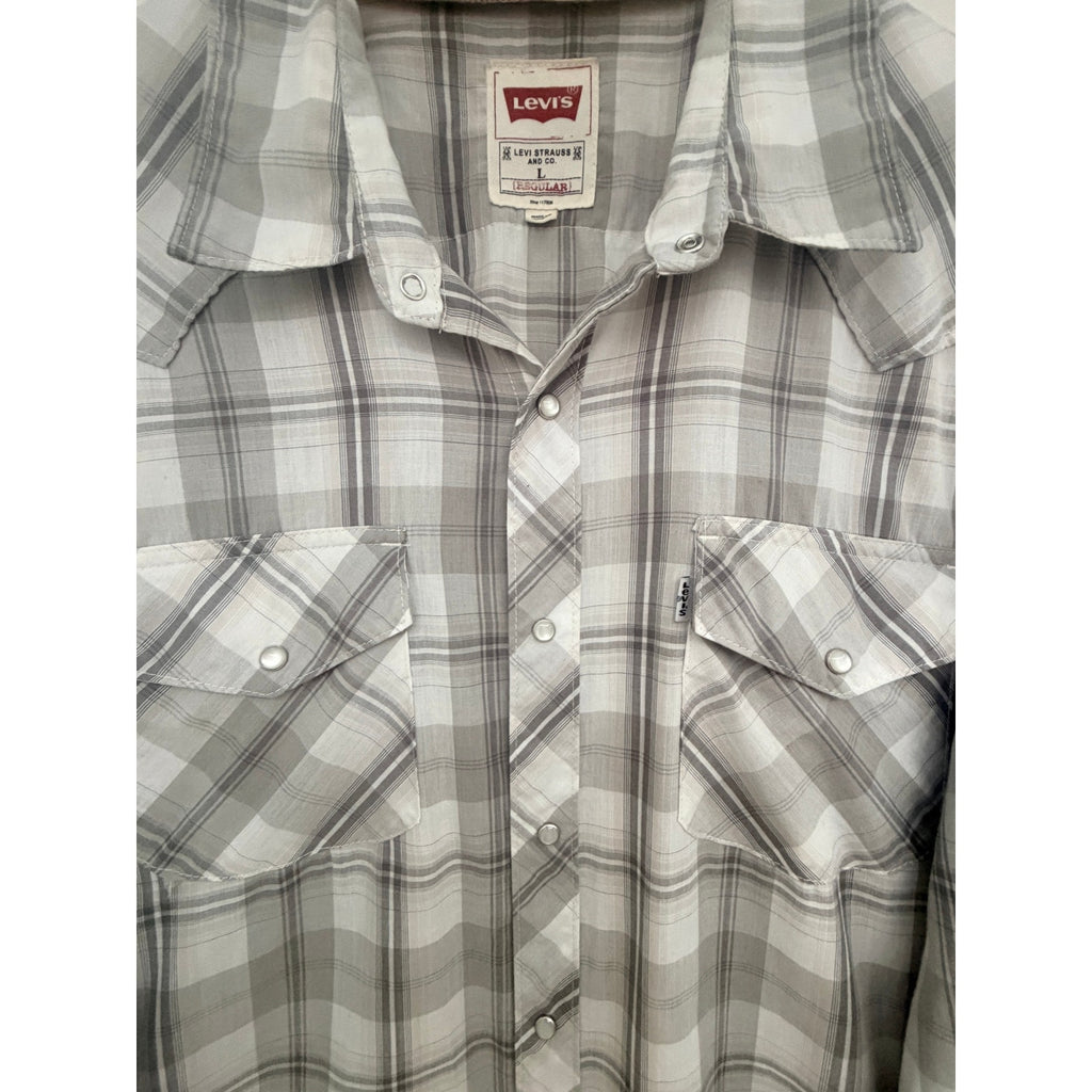 Levi's Gray Plaid Western Pearl Snap Shirt Mens Large