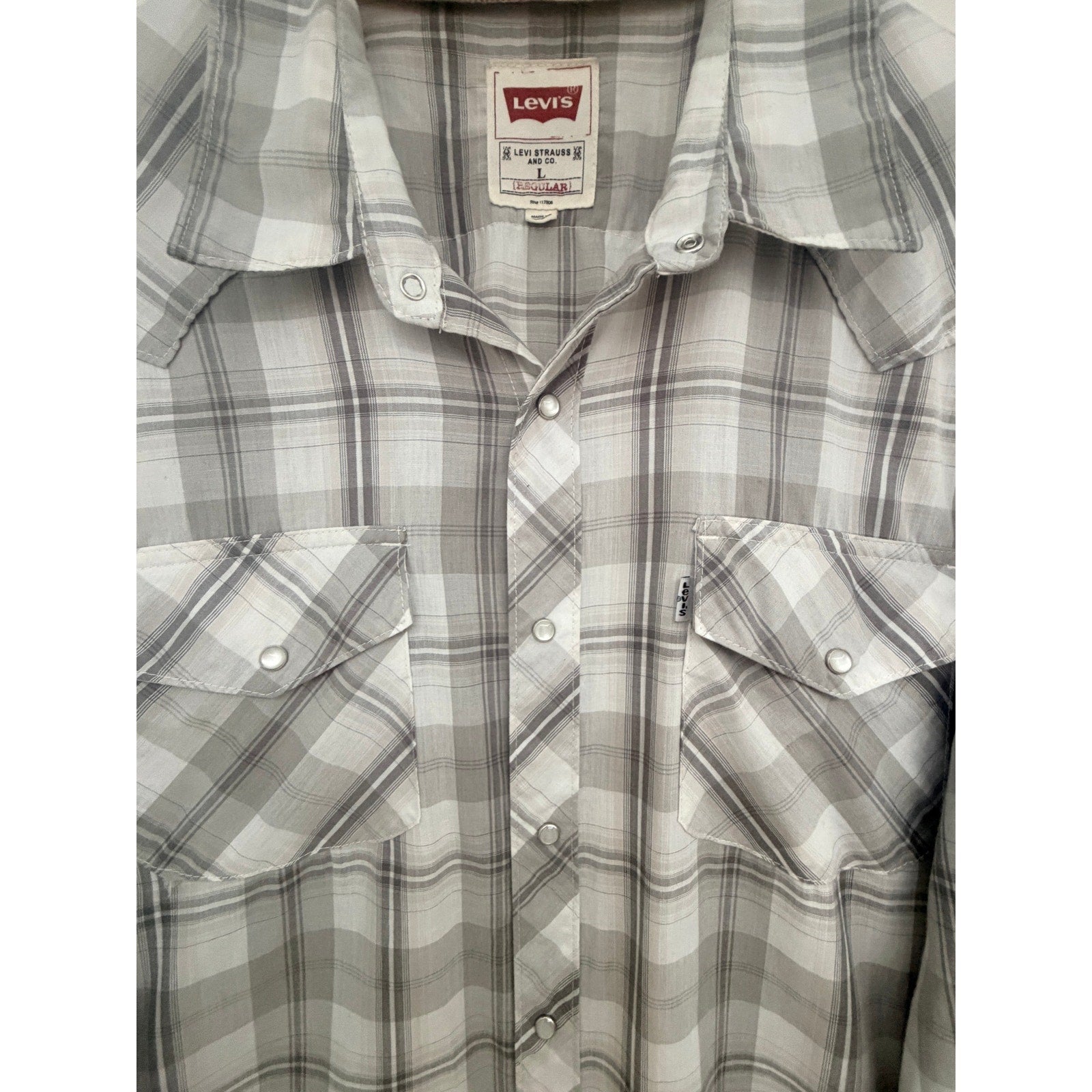 Levi's Gray Plaid Western Pearl Snap Shirt Mens Large