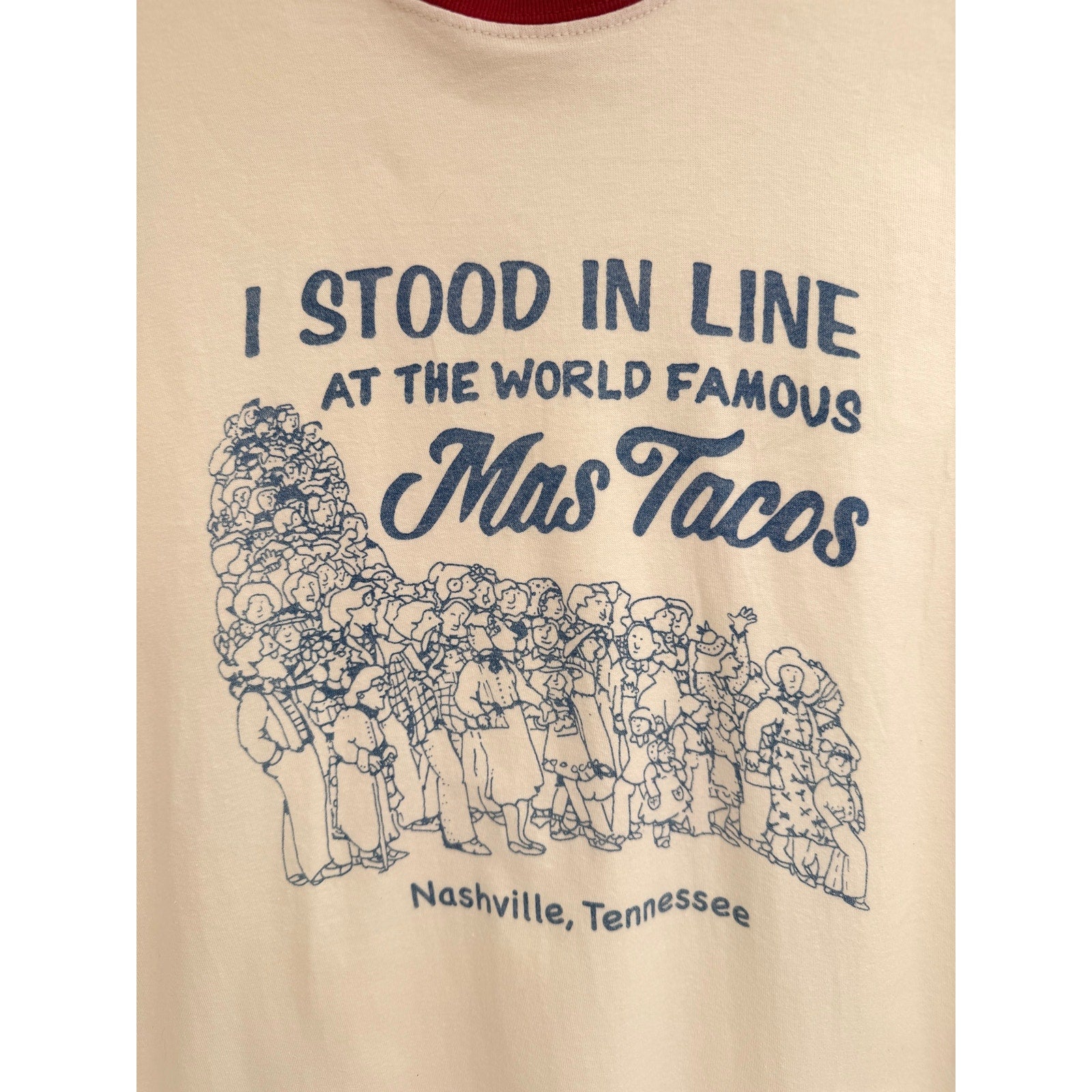 Mas Tacos Nashville Tennessee Ringer T Shirt Mens Medium White Red Graphic Tee