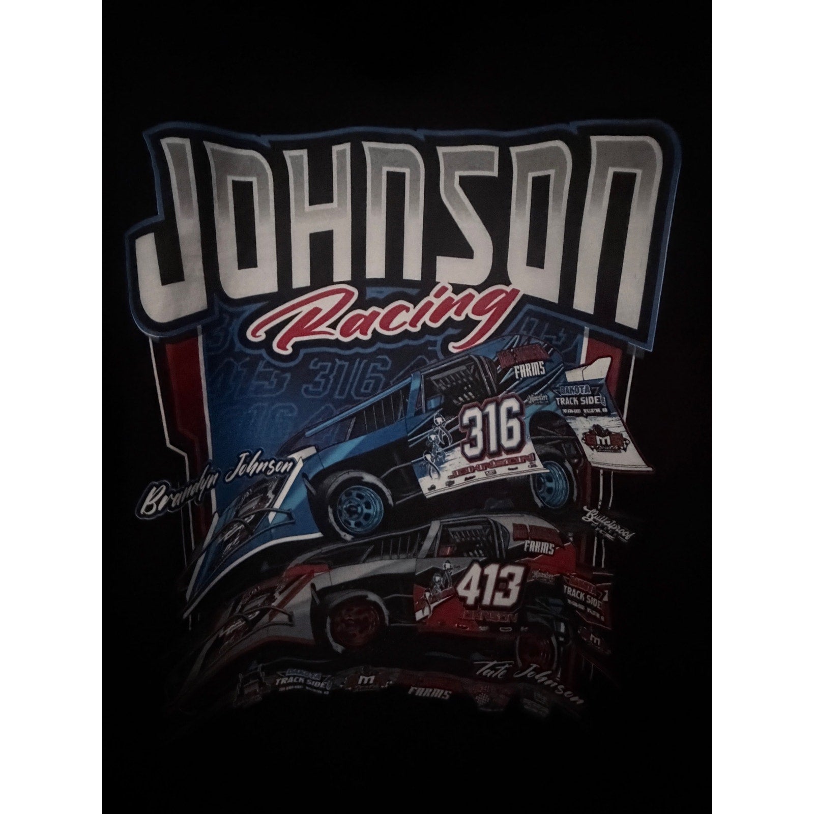 Johnson Racing Hoodie Mens L Black Dirt Track Graphic