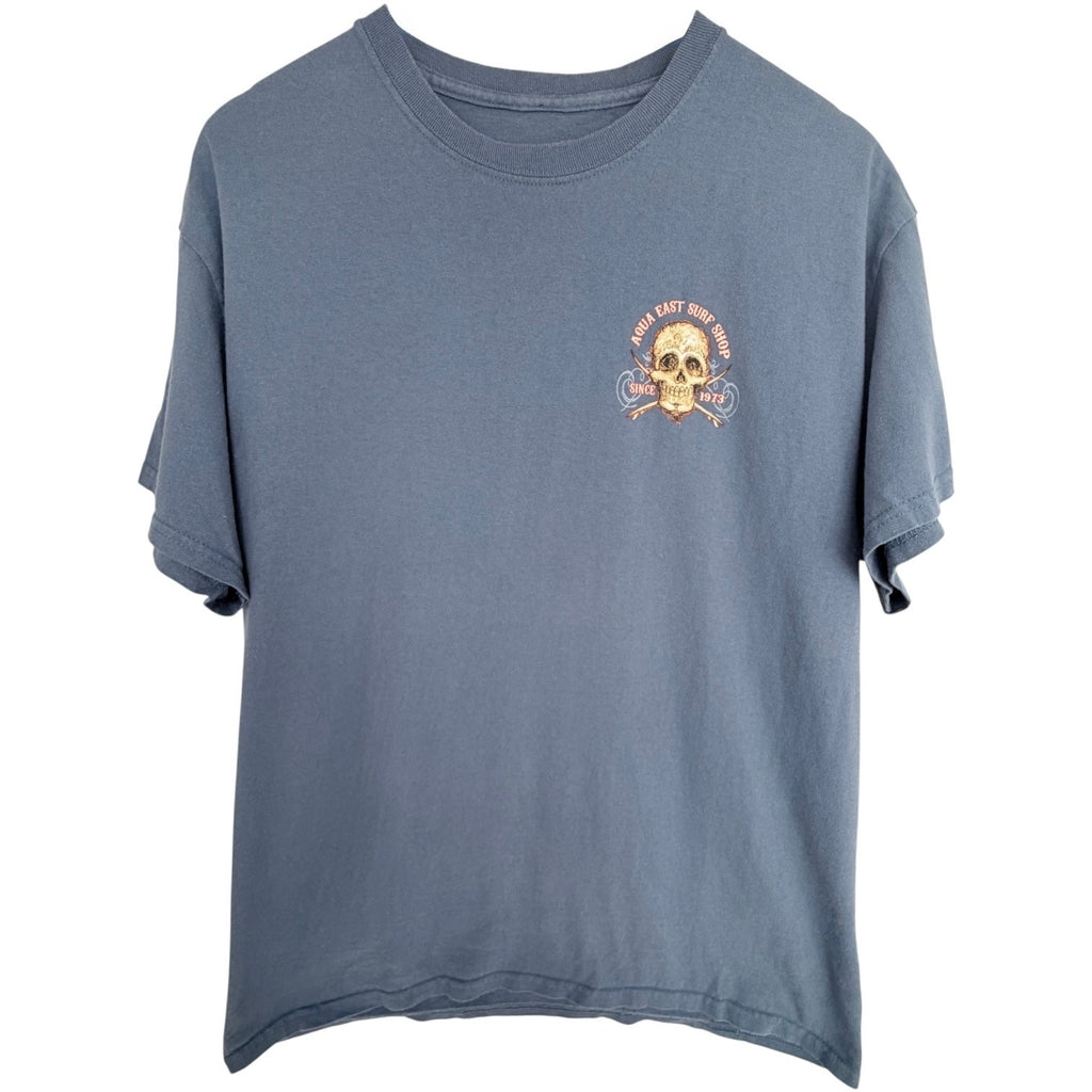 Aqua East Surf Shop Mens Large Blue Graphic T Shirt Skull Florida Beach Cotton