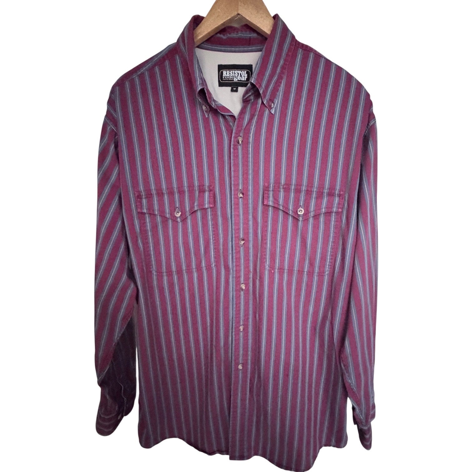 Resistol Rodeo Gear Stripe Western Shirt Mens Medium Burgundy Gray Cowboy