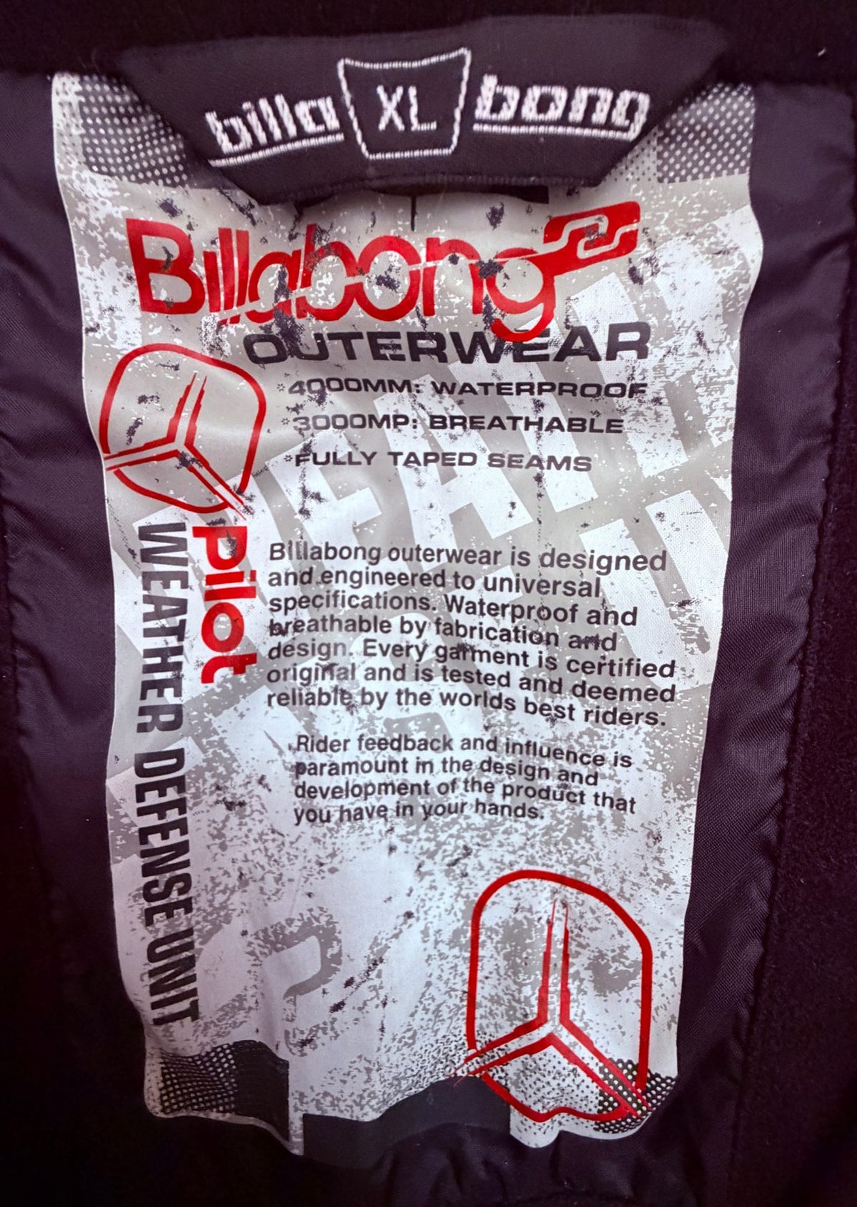 Billabong Men's Purple Pilot Weather Defense Unit Jacket — brand label