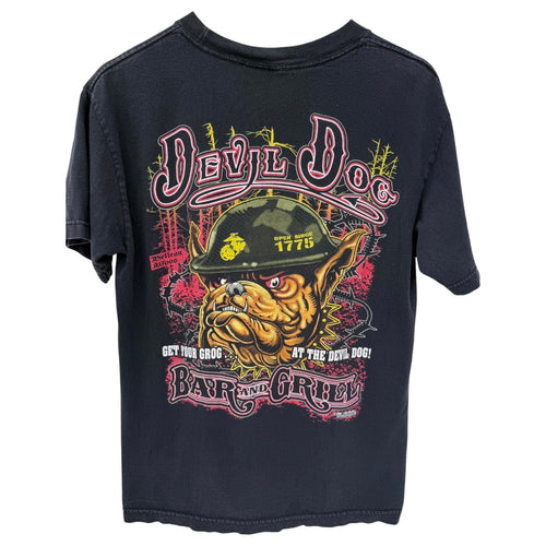Devil Dog Bar And Grill Graphic T Shirt Mens Medium Black Military Biker Tee