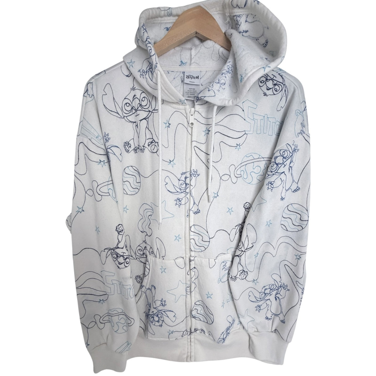 Disney White Blue Lilo Stitch Full-Zip Hoodie - Women's 2XL