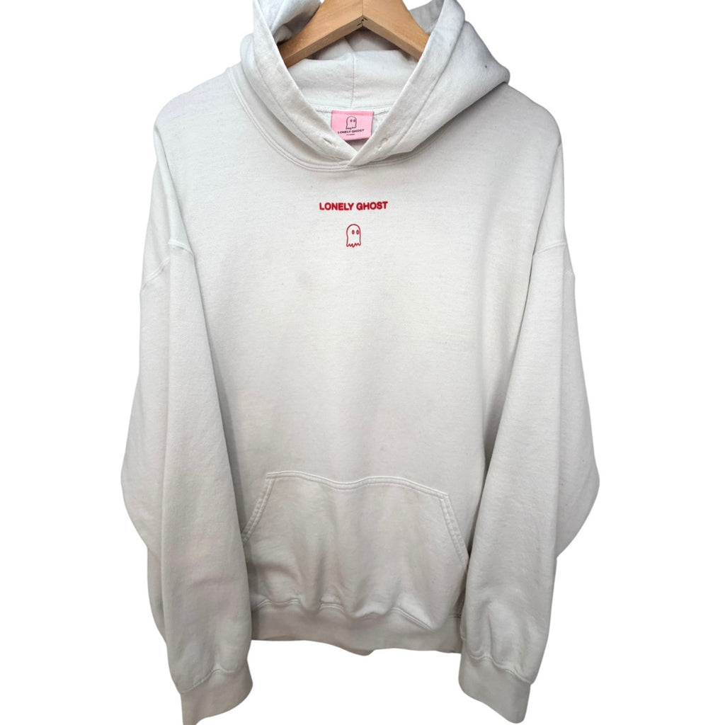 Lonely Ghost White Red Embroidered Logo Hoodie Unisex XL