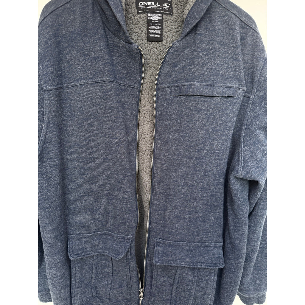 O'Neill Sherpa Lined Jacket Mens XXL Gray Hooded Full Zip Heavyweight