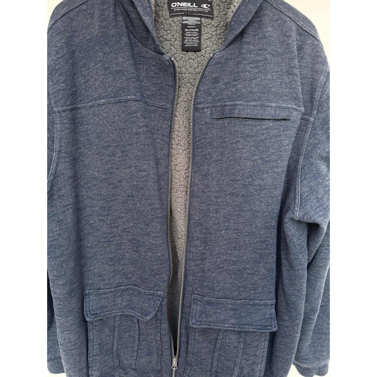 O'Neill Sherpa Lined Jacket Mens XXL Gray Hooded Full Zip Heavyweight
