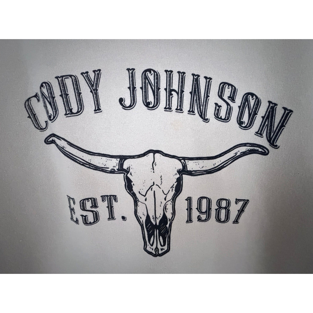 Cody Johnson Leather Tour Hoodie Mens Large Beige Pullover Country Western