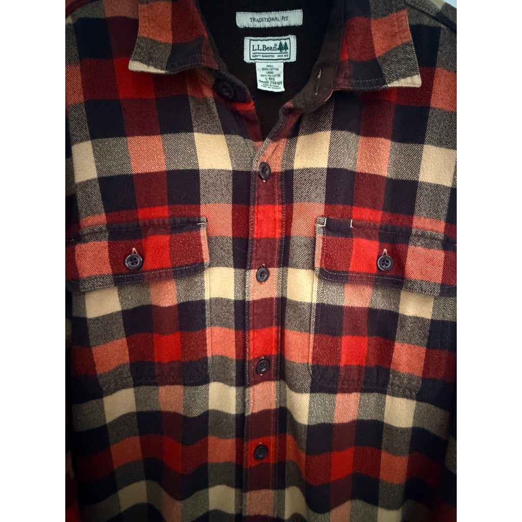 L.L.Bean Men's Red Plaid Fleece-Lined Flannel Shirt Large - product photo 4
