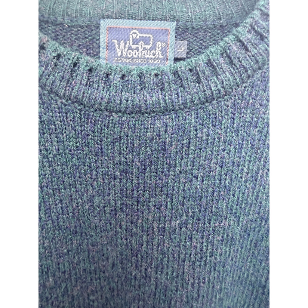Woolrich Crewneck Sweater Mens Large Green Wool Blend Outdoor Knit Pullover