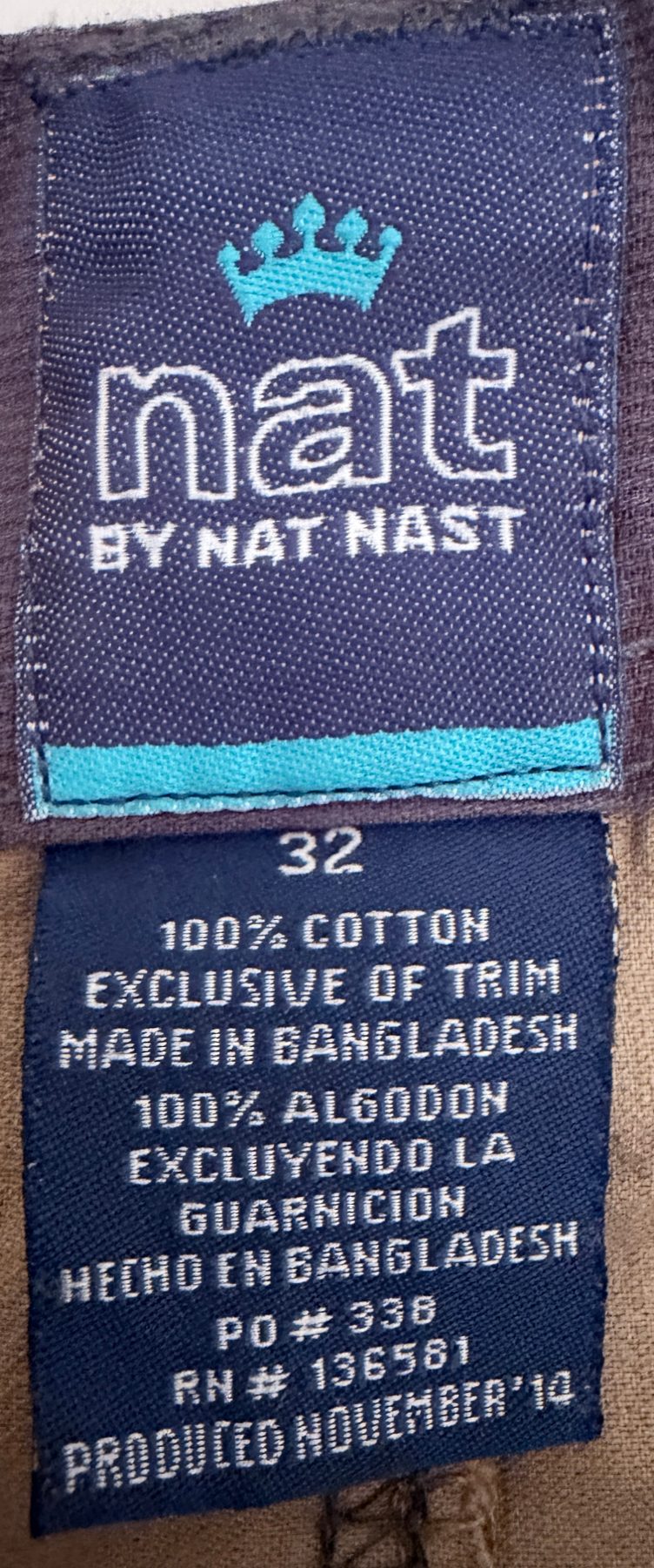 Nat Nast Men's Khaki Cargo Shorts — brand label