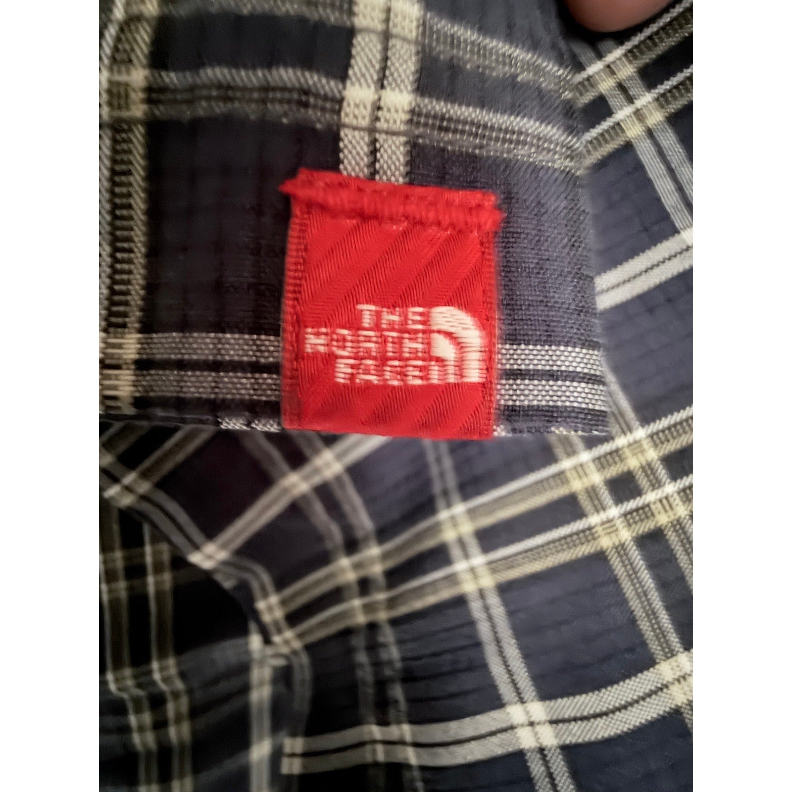 The North Face Plaid Short Sleeve Button Up Shirt Mens Large Blue Gray