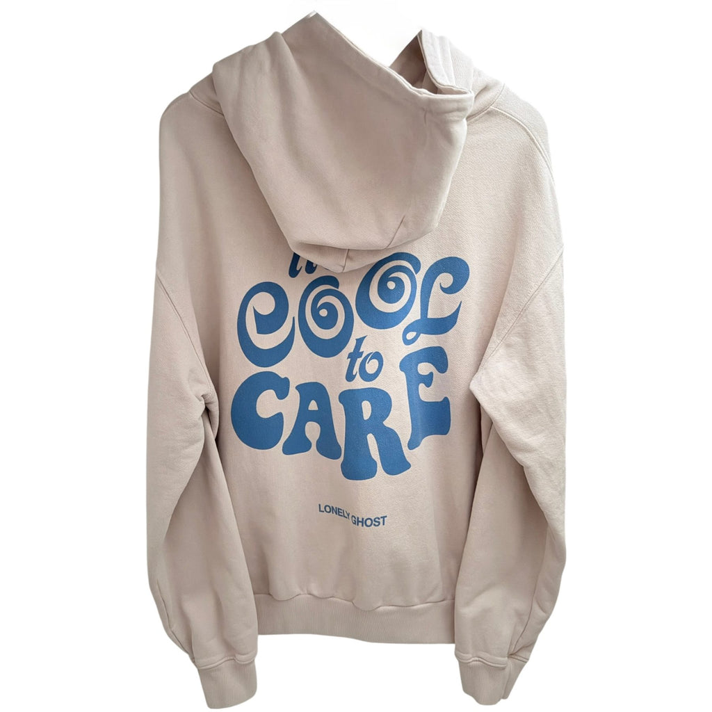 Lonely Ghost Men's Beige Fleece Oversized Hooded Hoodie — back view