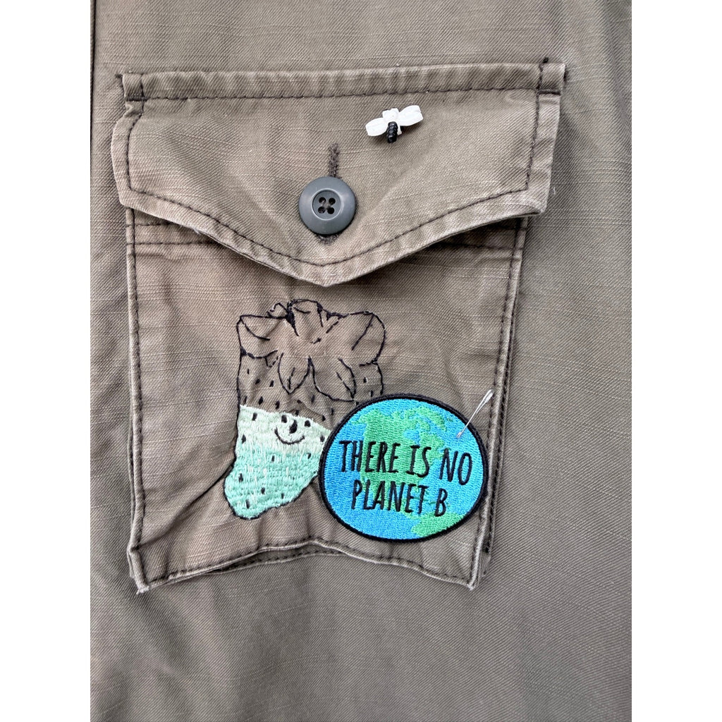 Converse One Star Custom Military Jacket Mens Medium Green Punk Patch Coat