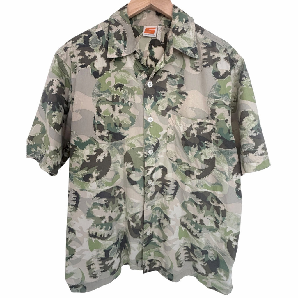 Sideout Green Camo Leaf Button Up Shirt L
