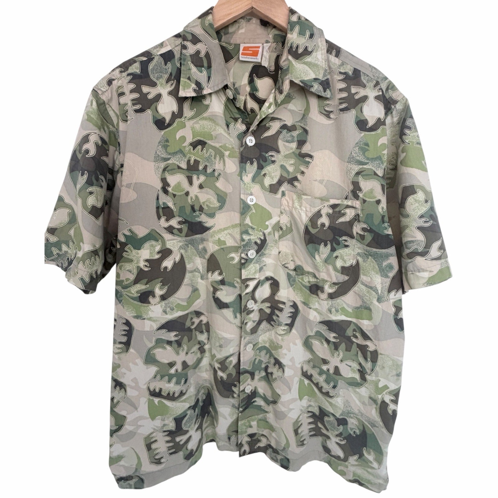 Sideout Green Camo Leaf Button Up Shirt L