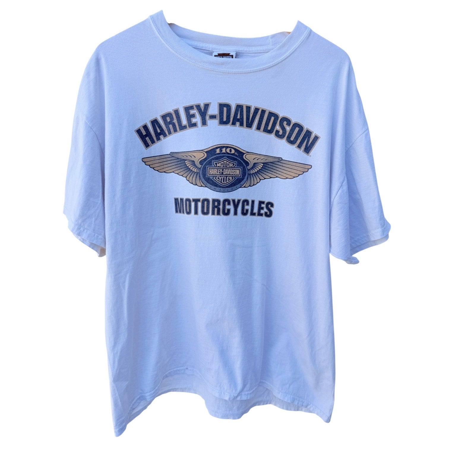 Harley Davidson T Shirt Mens XL White 110 Years Motorcycles Graphic