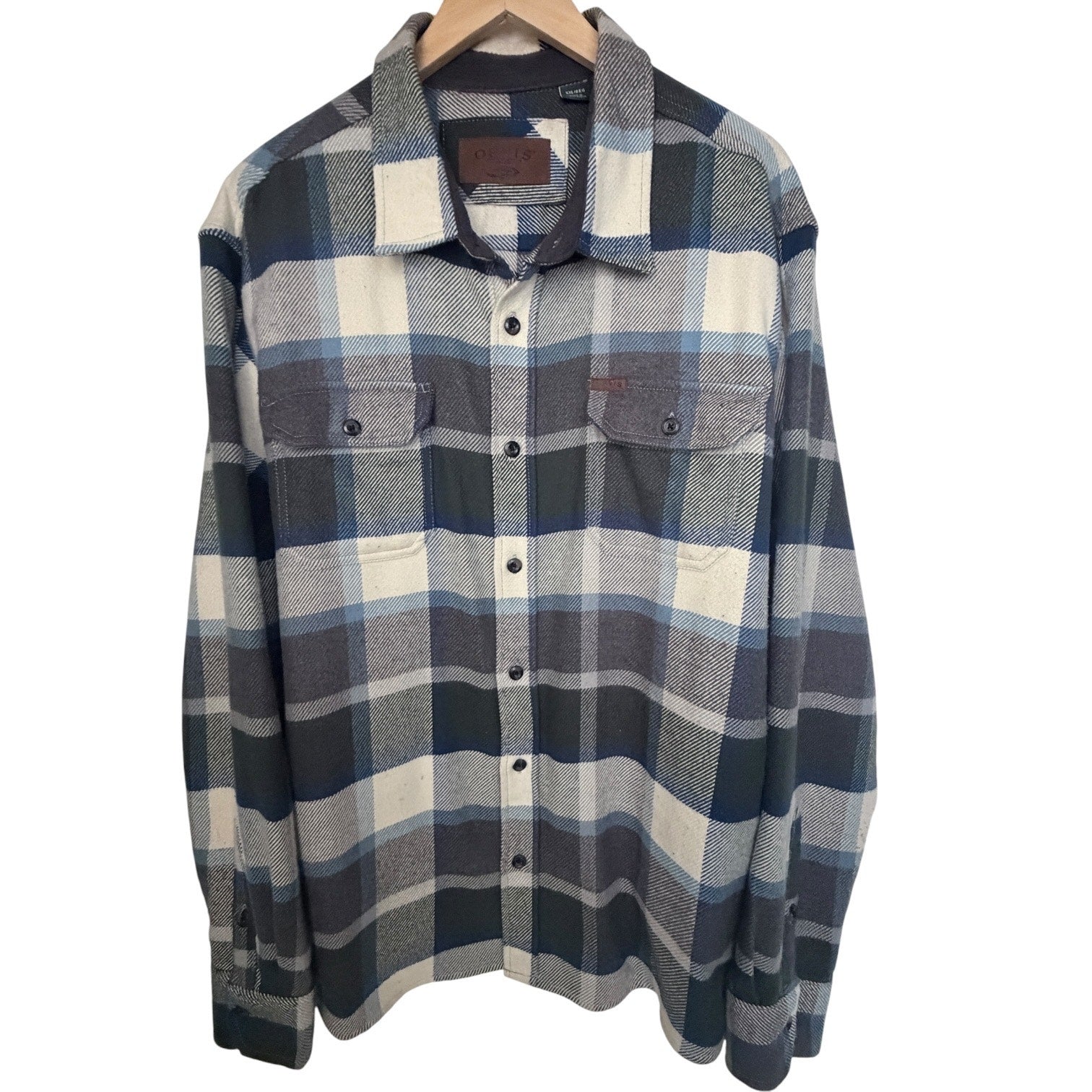 Orvis Sherpa Lined Plaid Flannel Shirt Jacket Mens XXL Blue Gray Heavyweight