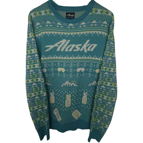 Alaska Airlines Fair Isle Novelty Travel Sweater Teal Unisex XL product image