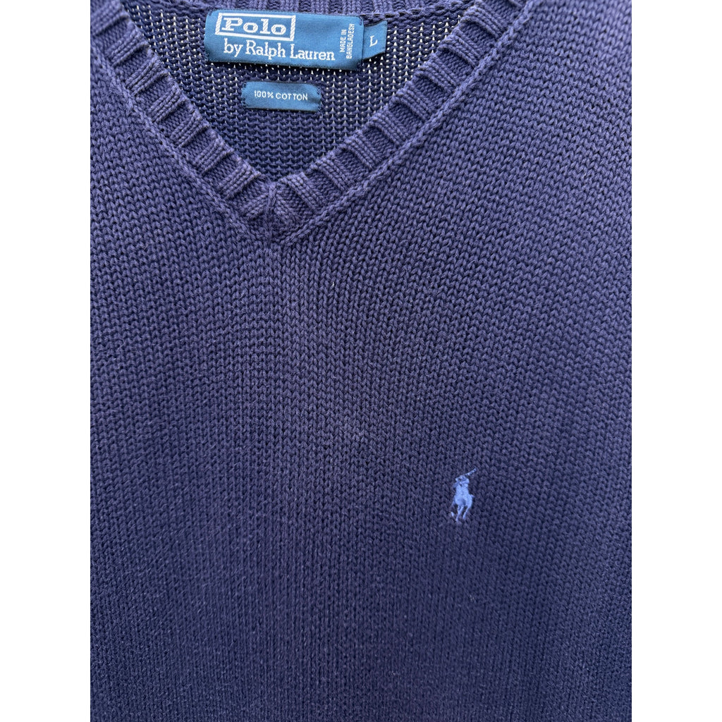 Polo Ralph Lauren Sweater Vest Mens Large Navy Knit V Neck Pony Logo Preppy
