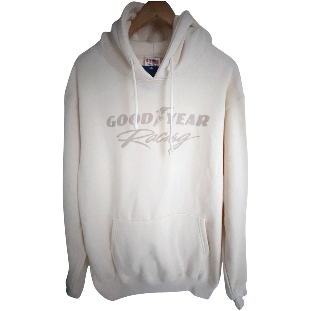 Goodyear Racing Pullover Hoodie Mens Medium Made In USA Cream NWT