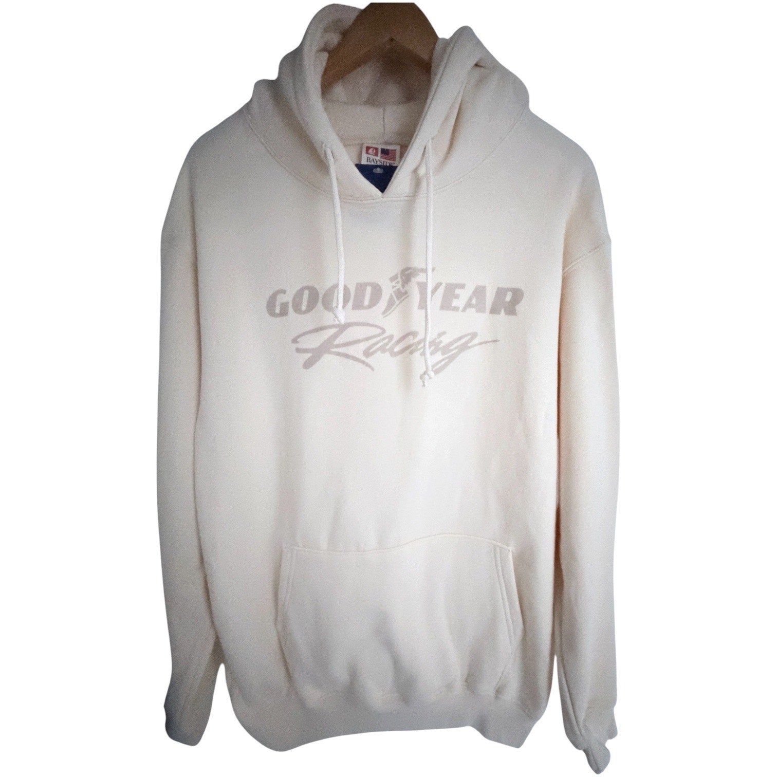 Goodyear Racing Pullover Hoodie Mens Medium Made In USA Cream NWT