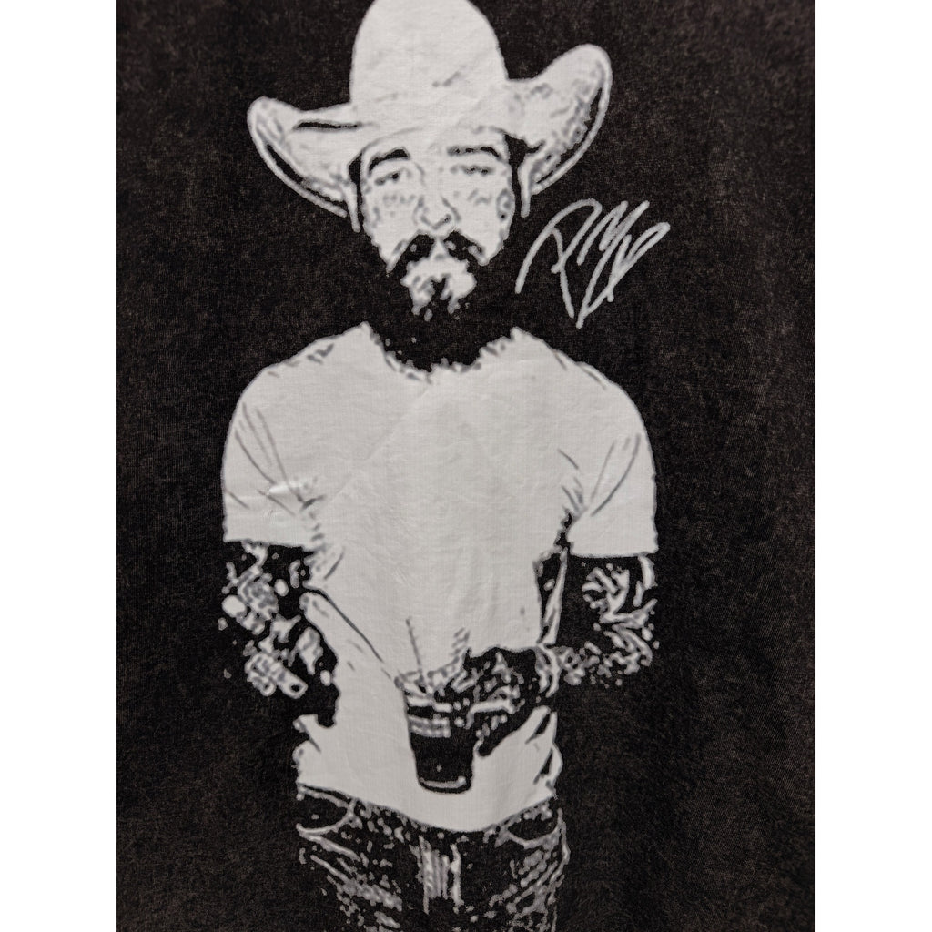 Post Malone Cowboy Portrait T Shirt Mens Large Black Acid Wash Graphic Tee