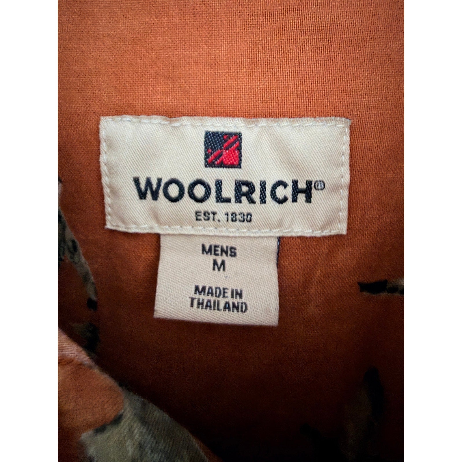 Woolrich Duck Print Shirt Mens M Orange Hunting Button Up Long Sleeve