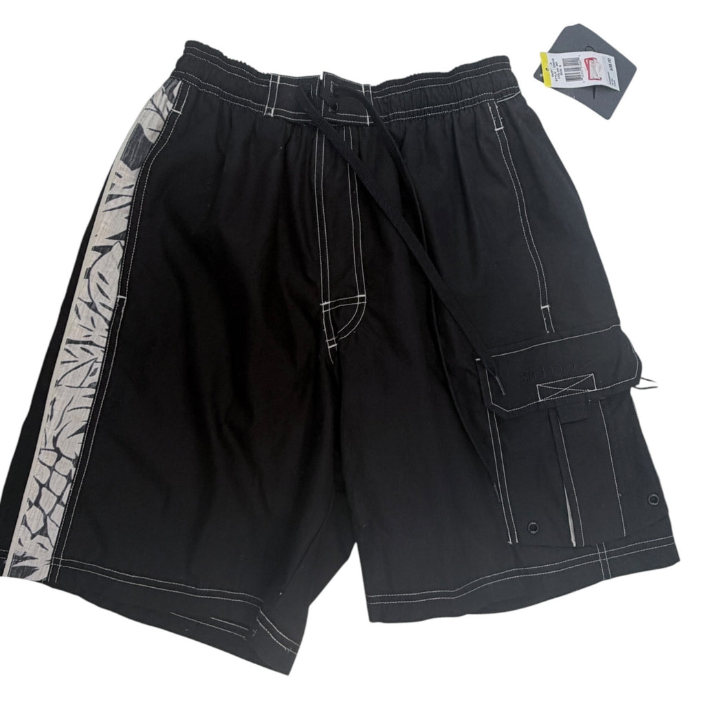 Speedo Swim Trunks Mens Small Black Cargo Board Shorts NWT
